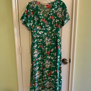 Green Floral V-Neck Women’s wrap Dress